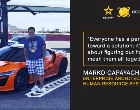 Marko Capayachi standing next to a sports car; plus a quote